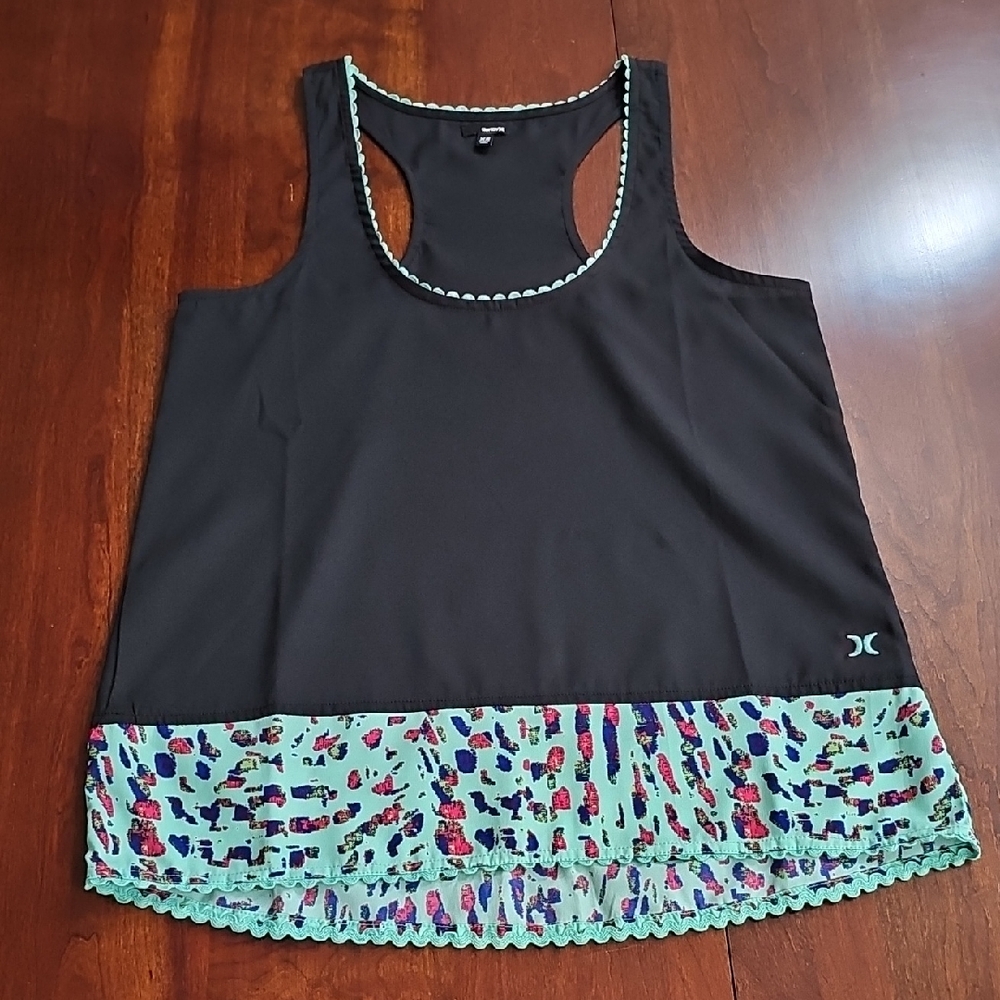 Hurley Black Tank Top with Multicolor Hem